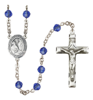 Sterling Silver 6mm Austrian Crystal Saint Mary Magdalene of Canossa Rosary in Sapphire