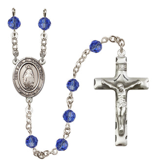 Sterling Silver 6mm Austrian Crystal Our Lady of Good Help Rosary in Sapphire