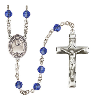 Sterling Silver 6mm Austrian Crystal Blessed Emilie Tavernier Gamelin Rosary in Sapphire