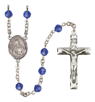 Sterling Silver 6mm Austrian Crystal Saint Edmund of East Anglia Rosary in Sapphire