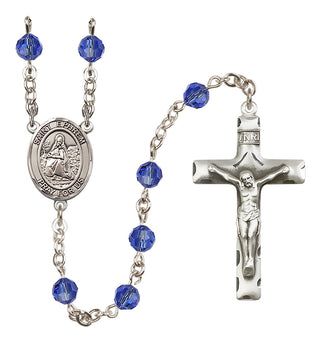 Sterling Silver 6mm Austrian Crystal Saint Ephrem Rosary in Sapphire