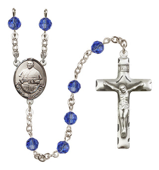 Sterling Silver 6mm Austrian Crystal Pope Francis Rosary in Sapphire