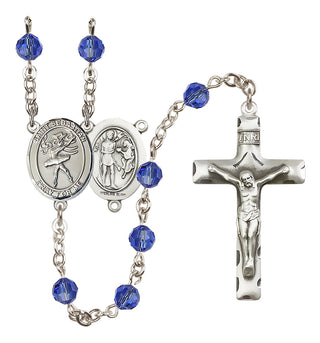 Sterling Silver 6mm Austrian Crystal Saint Sebastian / Dance Rosary in Sapphire