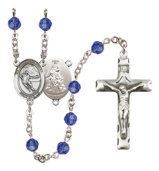 Sterling Silver 6mm Austrian Crystal Guardian Angel/Hockey Rosary in Sapphire