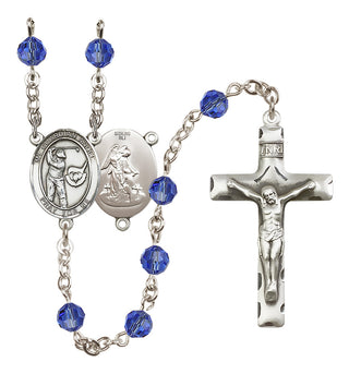 Sterling Silver 6mm Austrian Crystal Guardian Angel/Golf Rosary in Sapphire