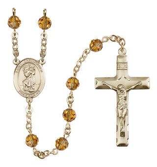14 Karat Gold-Filled 6mm Austrian Crystal Saint Christopher Rosary in Topaz