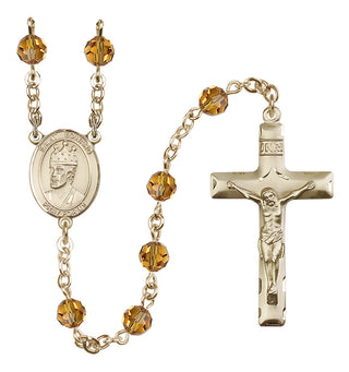 14 Karat Gold-Filled 6mm Austrian Crystal Saint Edward the Confessor Rosary in Topaz