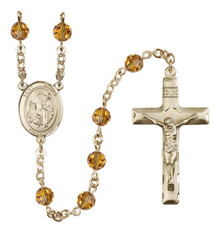 14 Karat Gold-Filled 6mm Austrian Crystal Saint James the Greater Rosary in Topaz