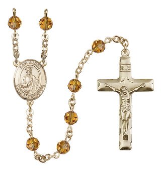 14 Karat Gold-Filled 6mm Austrian Crystal San Judas Rosary in Topaz