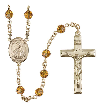 14 Karat Gold-Filled 6mm Austrian Crystal Saint Timothy Rosary in Topaz