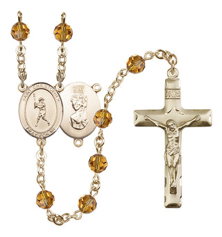 14 Karat Gold-Filled 6mm Austrian Crystal Saint Christopher/Baseball Rosary in Topaz
