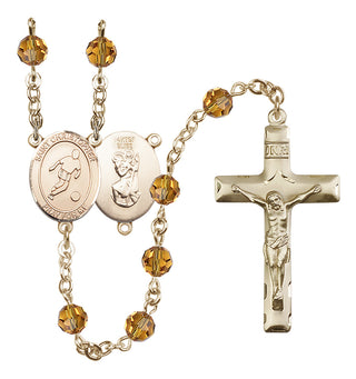 14 Karat Gold-Filled 6mm Austrian Crystal Saint Christopher/Soccer Rosary in Topaz