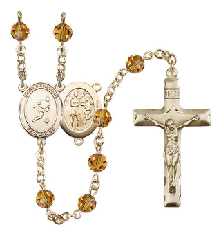 14 Karat Gold-Filled 6mm Austrian Crystal Saint Sebastian/Soccer Rosary in Topaz
