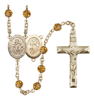 14 Karat Gold-Filled 6mm Austrian Crystal Saint Sebastian/Wrestling Rosary in Topaz