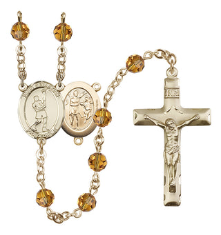 14 Karat Gold-Filled 6mm Austrian Crystal Saint Sebastian/Lacrosse Rosary in Topaz