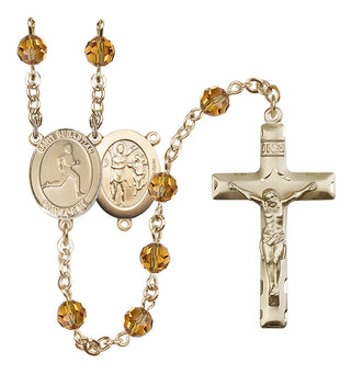 14 Karat Gold-Filled 6mm Austrian Crystal Saint Sebastian/Track & Field Rosary in Topaz