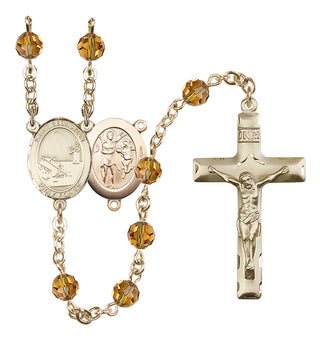 14 Karat Gold-Filled 6mm Austrian Crystal Saint Sebastian / Fishing Rosary in Topaz