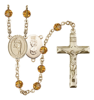 14 Karat Gold-Filled 6mm Austrian Crystal Saint Christopher/Archery Rosary in Topaz