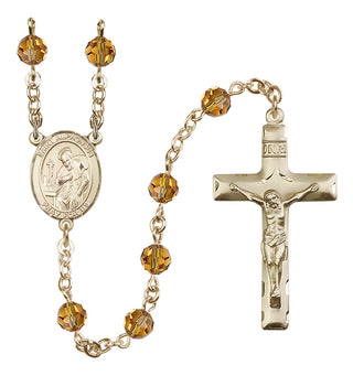 14 Karat Gold-Filled 6mm Austrian Crystal Saint Alphonsus Rosary in Topaz