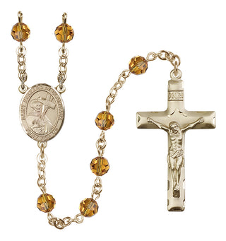 14 Karat Gold-Filled 6mm Austrian Crystal Saint Bernard of Clairvaux Rosary in Topaz