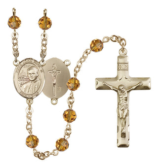 14 Karat Gold-Filled 6mm Austrian Crystal Saint John Paul II Rosary in Topaz