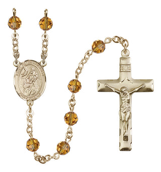 14 Karat Gold-Filled 6mm Austrian Crystal Saint Peter Nolasco Rosary in Topaz