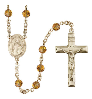 14 Karat Gold-Filled 6mm Austrian Crystal Our Lady of Consolation Rosary in Topaz