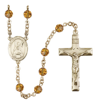 14 Karat Gold-Filled 6mm Austrian Crystal Saint Frances of Rome Rosary in Topaz