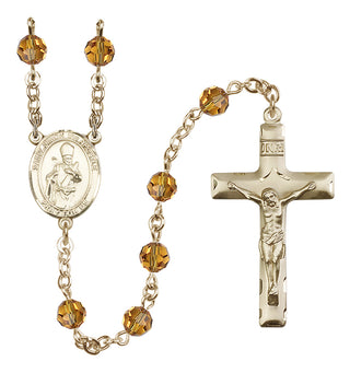 14 Karat Gold-Filled 6mm Austrian Crystal Saint Simon the Apostle Rosary in Topaz