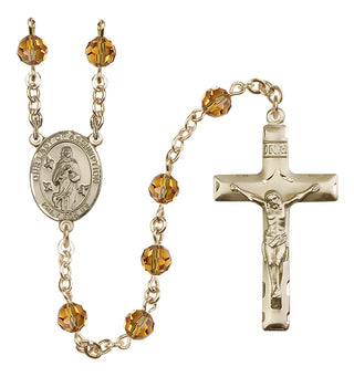 14 Karat Gold-Filled 6mm Austrian Crystal Our Lady of Assumption Rosary in Topaz