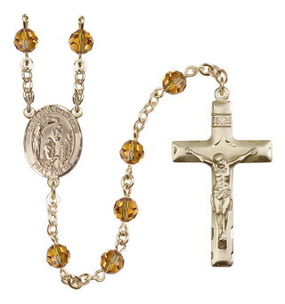 14 Karat Gold-Filled 6mm Austrian Crystal Saint Paul the Hermit Rosary in Topaz