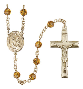 14 Karat Gold-Filled 6mm Austrian Crystal Blessed Herman the Cripple Rosary in Topaz
