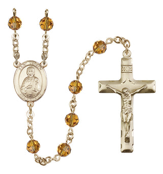 14 Karat Gold-Filled 6mm Austrian Crystal Saint Gerald Rosary in Topaz