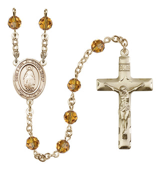 14 Karat Gold-Filled 6mm Austrian Crystal Our Lady of Good Help Rosary in Topaz