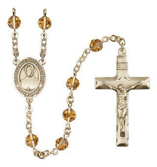 14 Karat Gold-Filled 6mm Austrian Crystal Blessed Emilie Tavernier Gamelin Rosary in Topaz
