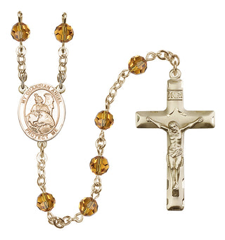14 Karat Gold-Filled 6mm Austrian Crystal Guardian Angel Protector Rosary in Topaz