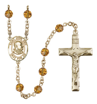 14 Karat Gold-Filled 6mm Austrian Crystal Saint John Xxiii Rosary in Topaz