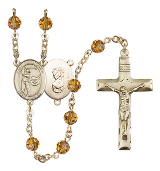 14 Karat Gold-Filled 6mm Austrian Crystal Saint Christopher/Golf Rosary in Topaz