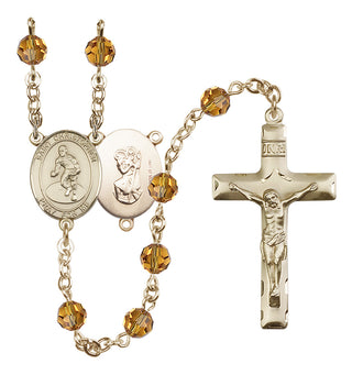 14 Karat Gold-Filled 6mm Austrian Crystal Saint Christopher/Wrestling Rosary in Topaz