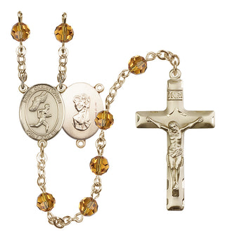 14 Karat Gold-Filled 6mm Austrian Crystal Saint Christopher/Track&Field-Men Rosary in Topaz