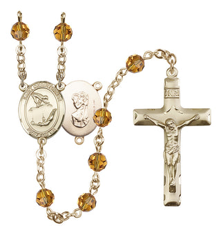 14 Karat Gold-Filled 6mm Austrian Crystal Saint Christopher/Gymnastics Rosary in Topaz