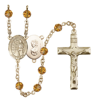 14 Karat Gold-Filled 6mm Austrian Crystal Saint Christopher / Karate Rosary in Topaz