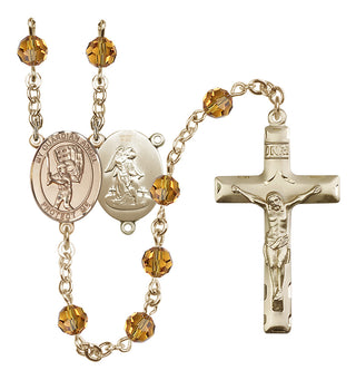 14 Karat Gold-Filled 6mm Austrian Crystal Guardian Angel/Baseball Rosary in Topaz