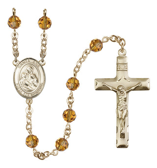 14 Karat Gold 6mm Austrian Crystal Santa Ana Rosary in Topaz