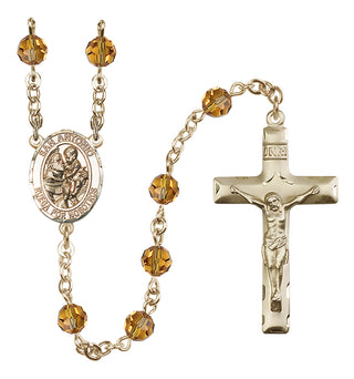 14 Karat Gold 6mm Austrian Crystal San Antonio Rosary in Topaz