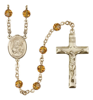 14 Karat Gold 6mm Austrian Crystal Saint Apollonia Rosary in Topaz