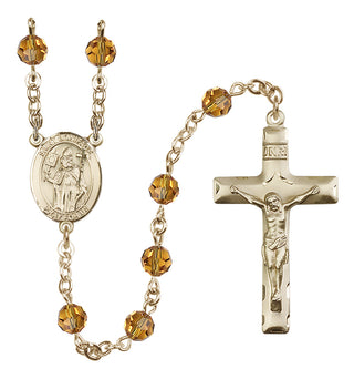 14 Karat Gold 6mm Austrian Crystal Saint Boniface Rosary in Topaz