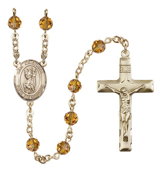 14 Karat Gold 6mm Austrian Crystal San Cristobal Rosary in Topaz