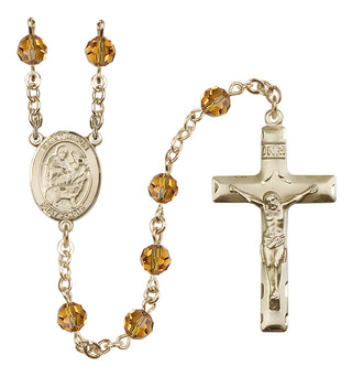14 Karat Gold 6mm Austrian Crystal Saint Jason Rosary in Topaz