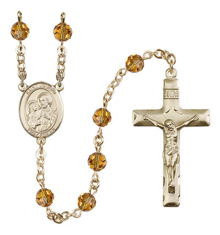 14 Karat Gold 6mm Austrian Crystal Saint Joseph Rosary in Topaz